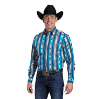 Roper Vintage Men's L/S Vintage Aztec Western Snap Shirt in Blue