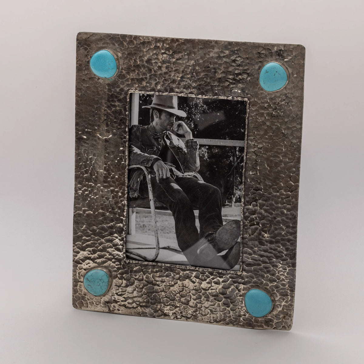 5X7 Dimpled Frame With Turquoise Stones By J. Alexander Rustic Silver