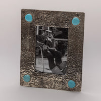 5X7 Dimpled Frame With Turquoise Stones By J. Alexander Rustic Silver