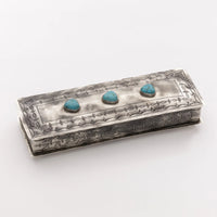 Three Turquoise Stone Long Stamped Box By J. Alexander Rustic Silver