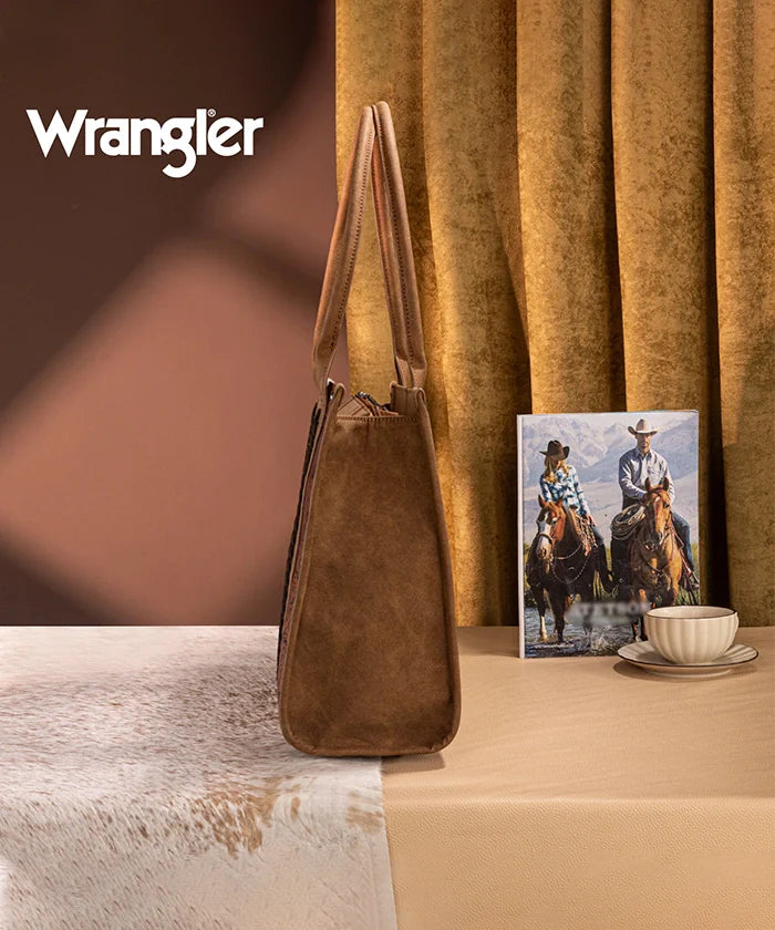 Wrangler Tooled Aztec Knitted Concealed Carry Wide Tote in Brown