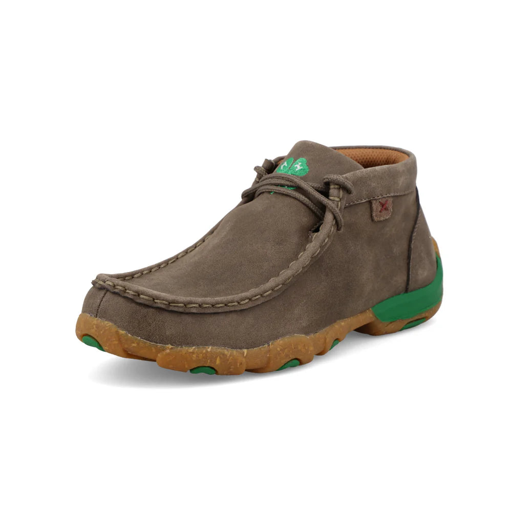 Twisted X Kid's Chukka Driving Moc in Deep Taupe & Kelly Green