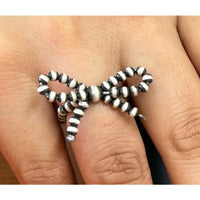 Sterling Silver Handmade Beaded Bow Tie Stretch Ring