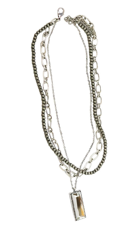 West & Co. Silver Layered Rhinestone Bar 3-Strand Necklace