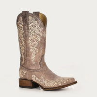 Corral Women's Brown Crater Embroidered Square Toe Western Boot