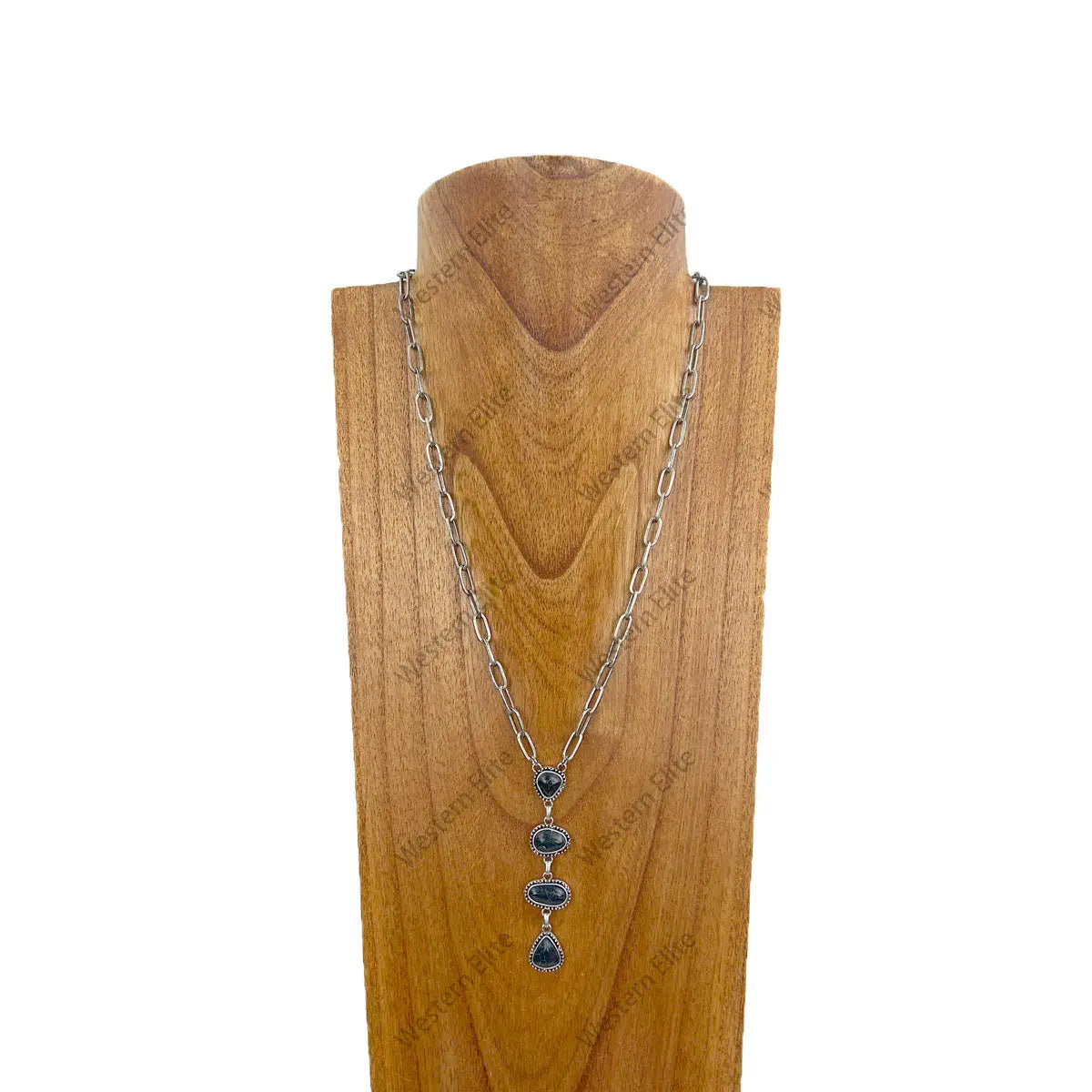 22" Burnished Silver Paperclip Chain Necklace with Black Multi Stone Pendant