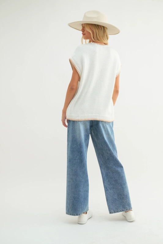 Women's "Yeehaw" Wordy Contrast Sweater in Cream