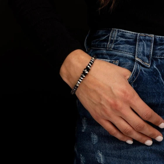 West & Co. Silver & Black Rondelle Beaded Stretch Bracelet