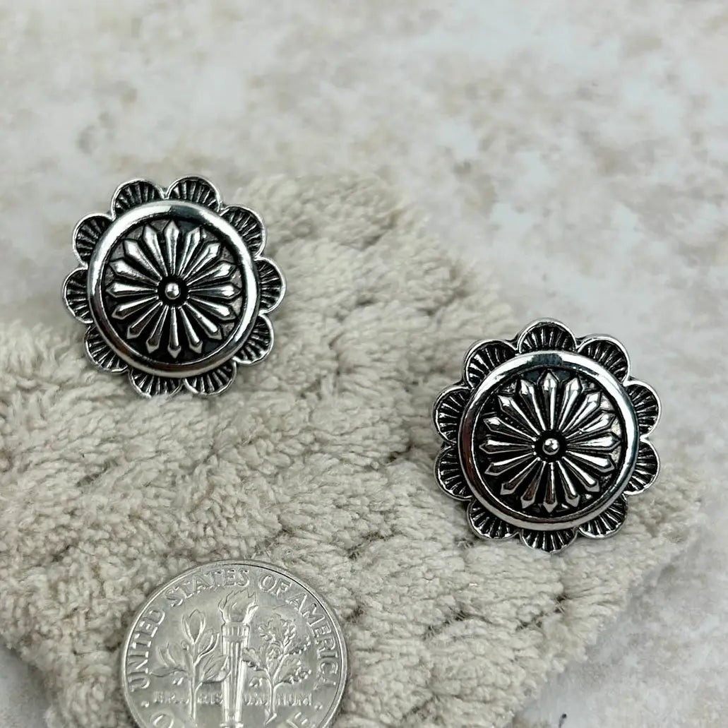 Silver Concho Post Earrings