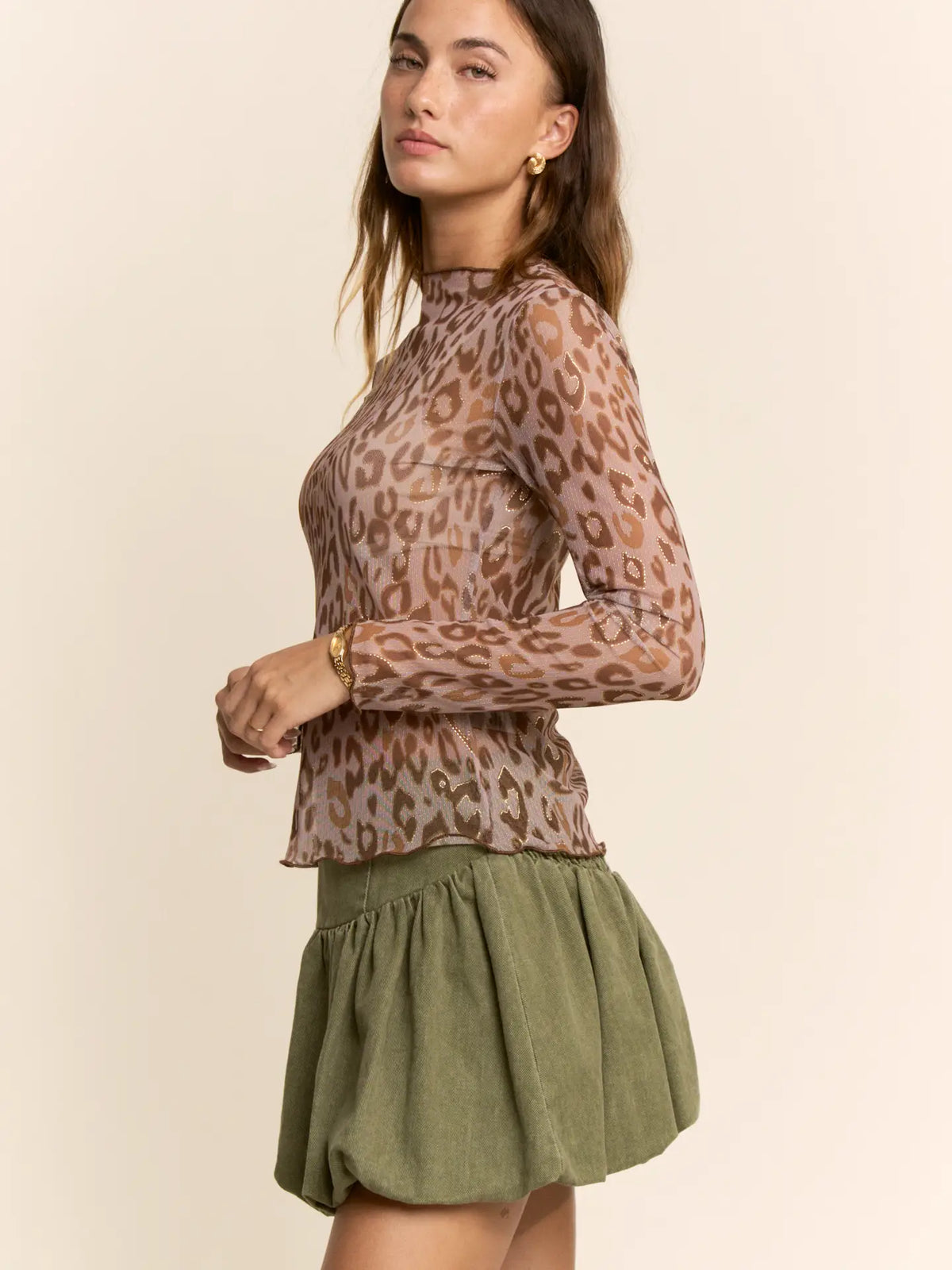 Women's L/S Sheer Leopard Mesh Top (Available in Regular and Plus Sizes)