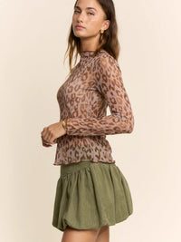 Women's L/S Sheer Leopard Mesh Top (Available in Regular and Plus Sizes)
