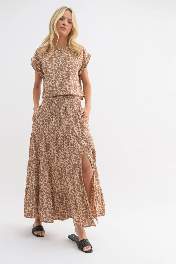 Women's Two Piece Floral Maxi Dress in Taupe