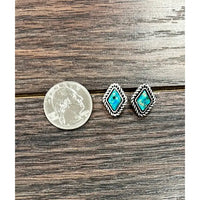 10mm Diamond Turquoise and Matrix Stud Earrings