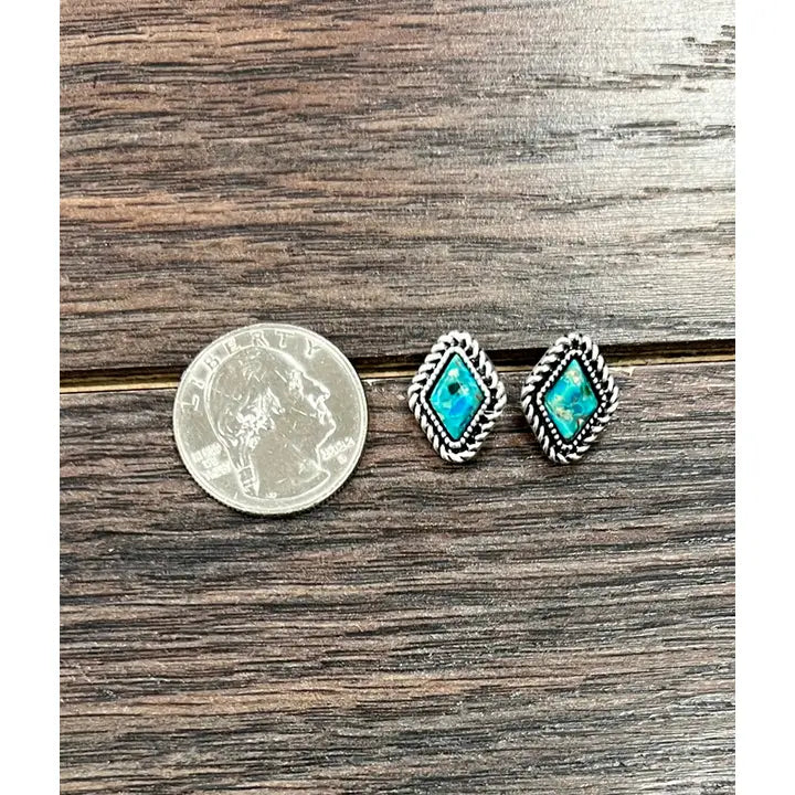 10mm Diamond Turquoise and Matrix Stud Earrings