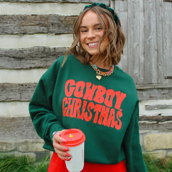 Women's Western Cowboy Christmas Sweatshirt in Green