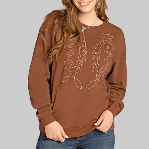 Rock & Roll by Panhandle Slim Women's Embroidered Boot Stitch Sweatshirt (Available in 2 Colors)