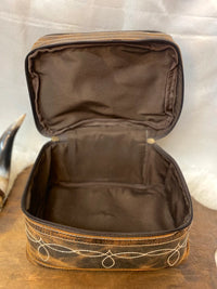 Rustic Genuine Leather Boot Stitch Train Case