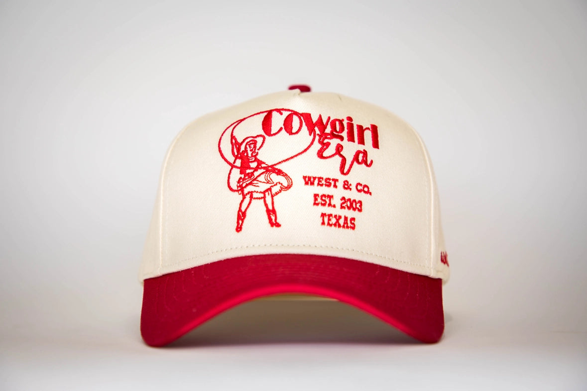 West & Co. Women's Cowgirl Era Baseball Cap in Cream & Red