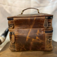 Rustic Genuine Leather Boot Stitch Train Case