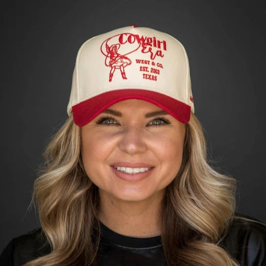 West & Co. Women's Cowgirl Era Baseball Cap in Cream & Red