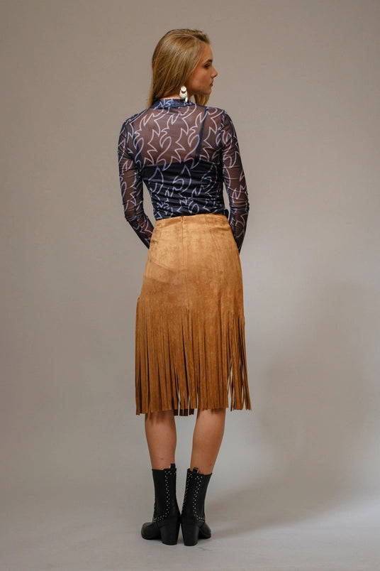 Women's L/S Boot Stitch Mesh Top in Black
