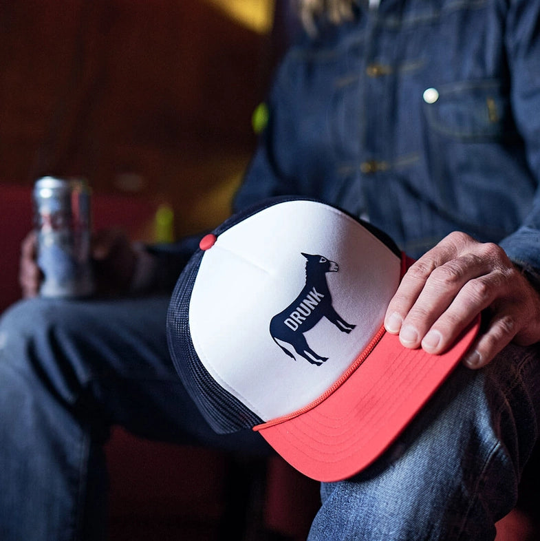 Cowboy Cool "Drunk A$$" Foam Rope Trucker Hat in Red, White & Navy