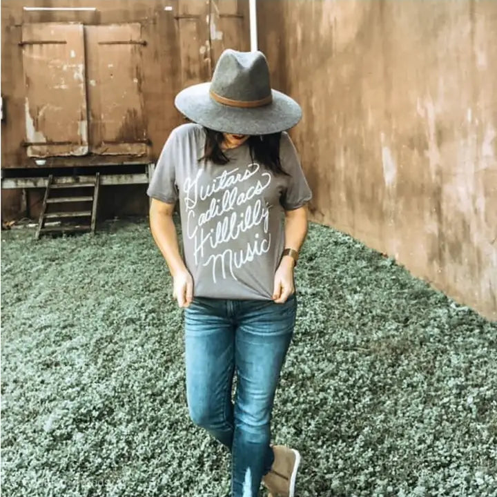 Women's Guitars Cadillacs Graphic Tee in Grey