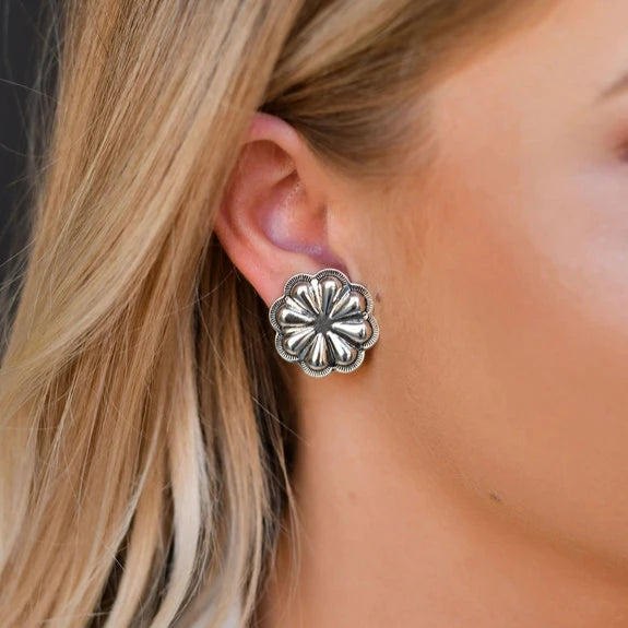 West & Co. Burnished Silver Floral Concho Stud Earrings