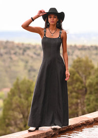 Rock & Roll Denim by Panhandle Slim Women's Buckle Strap Denim Maxi Dress in Black
