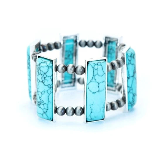 West & Co. Silver Navajo Inspired Pearl & Turquoise Bar Stretch Bracelet