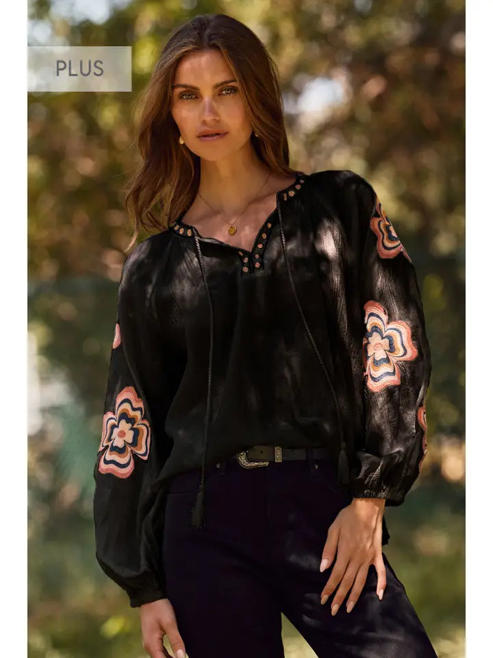 Women's L/S Loose Fit Blouse in Black (Available in Plus Sizes)