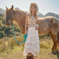 Women's Western Buckle Strap Embroidered Denim Top in Sand