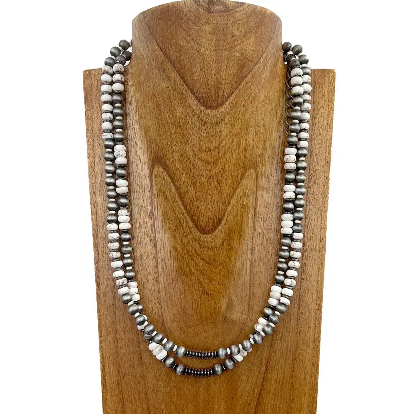 24" Double Strand Navajo Inspired Pearl & White Bead Necklace