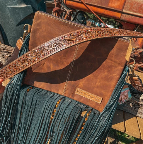 Don't Chase Cowboys Cowhide Leather Tooled Purse