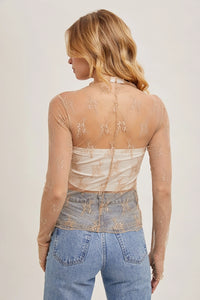 Women's L/S Sheer Floral Lace Mesh Top (5 Color Options)