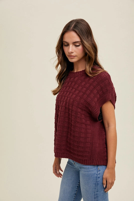 Women's Boxy Weave Textured Cap Sleeve Sweater (Available In 2 Color Choices)