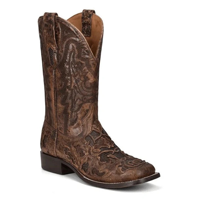 Corral Men's Brown Alligator Inlay & Embroidery Wide Square Toe Western Boot