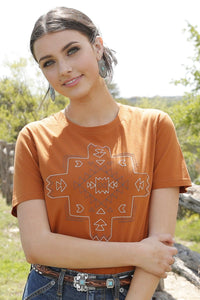 Cruel Women's Southwestern Embroidered T-Shirt in Copper