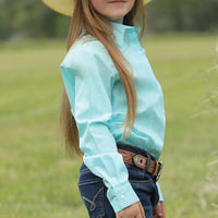 Cruel Girl's Solid Long Sleeve Western Button Down in Turquoise