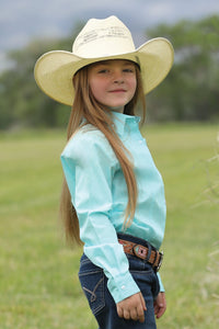 Cruel Girl's Solid Long Sleeve Western Button Down in Turquoise