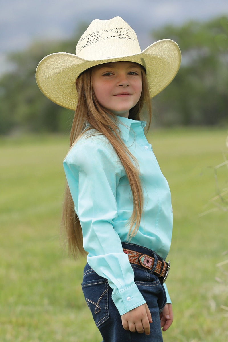 Cruel Girl's Solid Long Sleeve Western Button Down in Turquoise