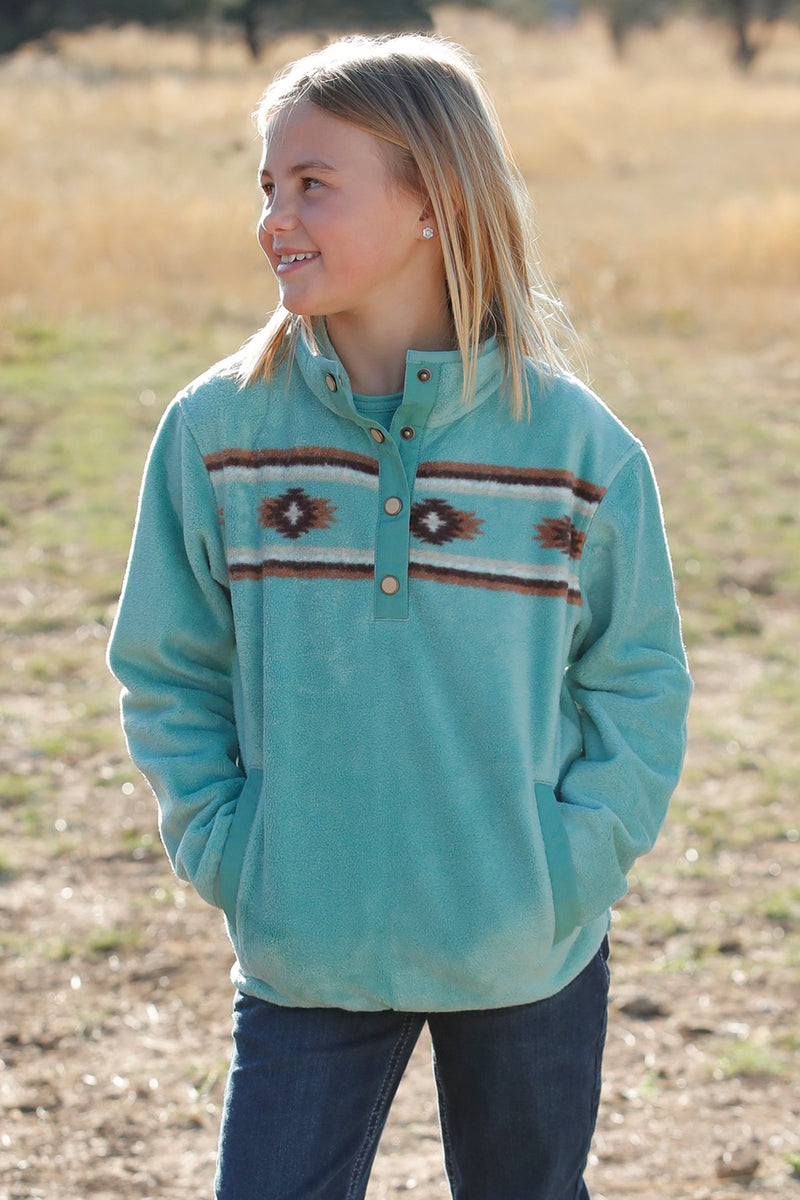 Cruel Girl's Southwest Stripe Quarter Snap Fleece Pullover in Turquoise