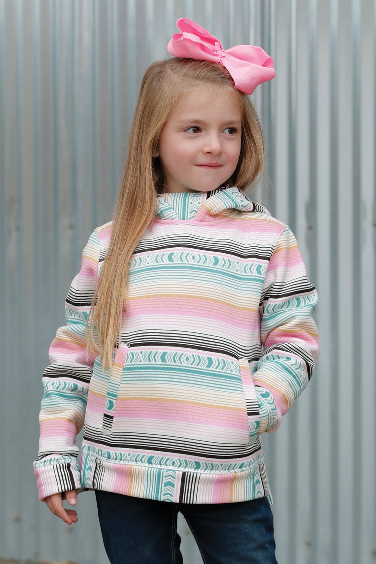 Cruel Girl's Blanket Stripe Hoodie in Pink & Turquoise