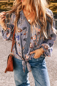 Women's L/S Floral Lace Blouse in Sky Blue