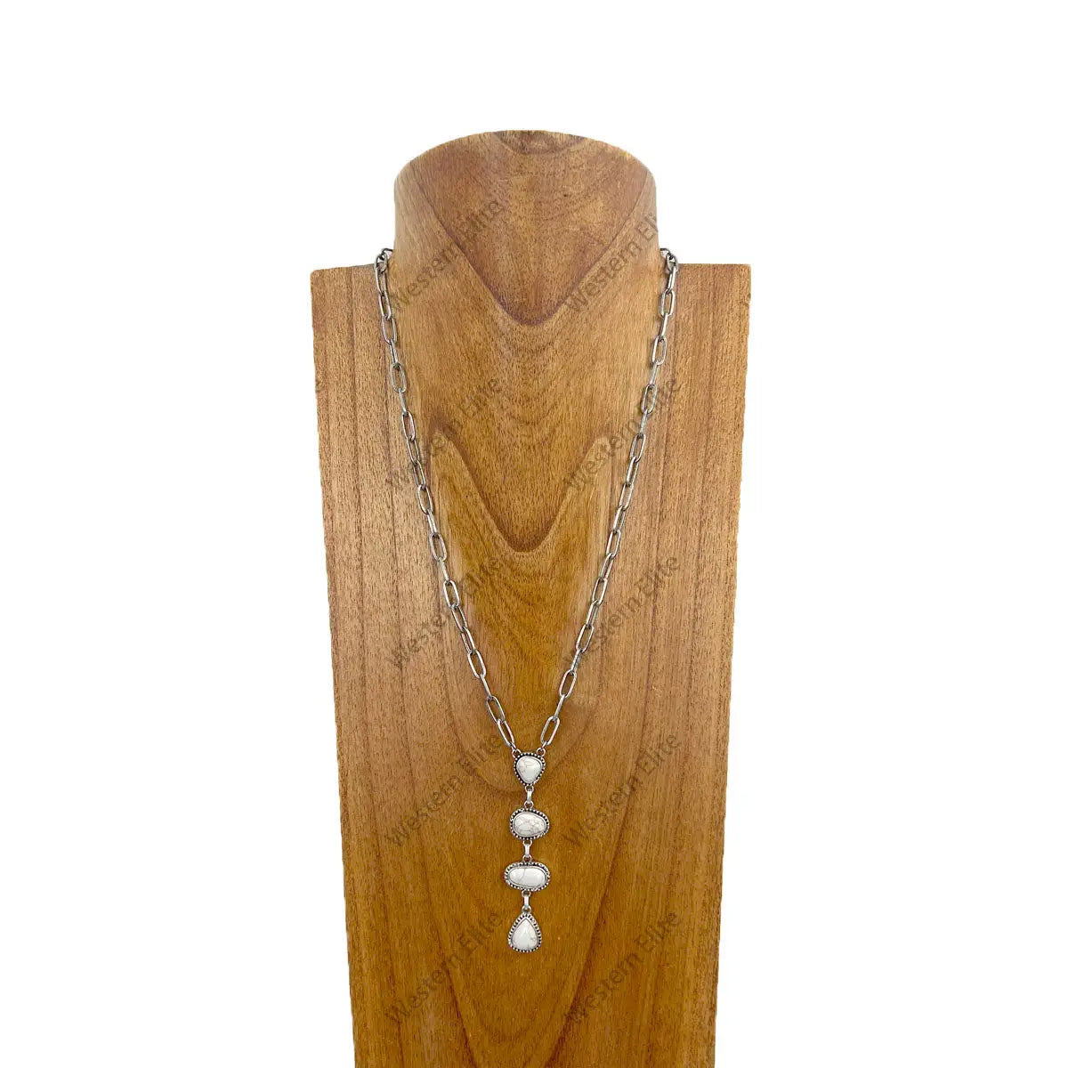 22" Burnished Silver Paperclip Chain Necklace with White Multi Stone Pendant