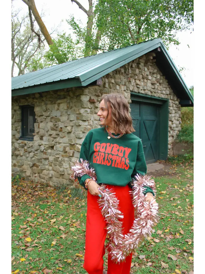 Women's Western Cowboy Christmas Sweatshirt in Green