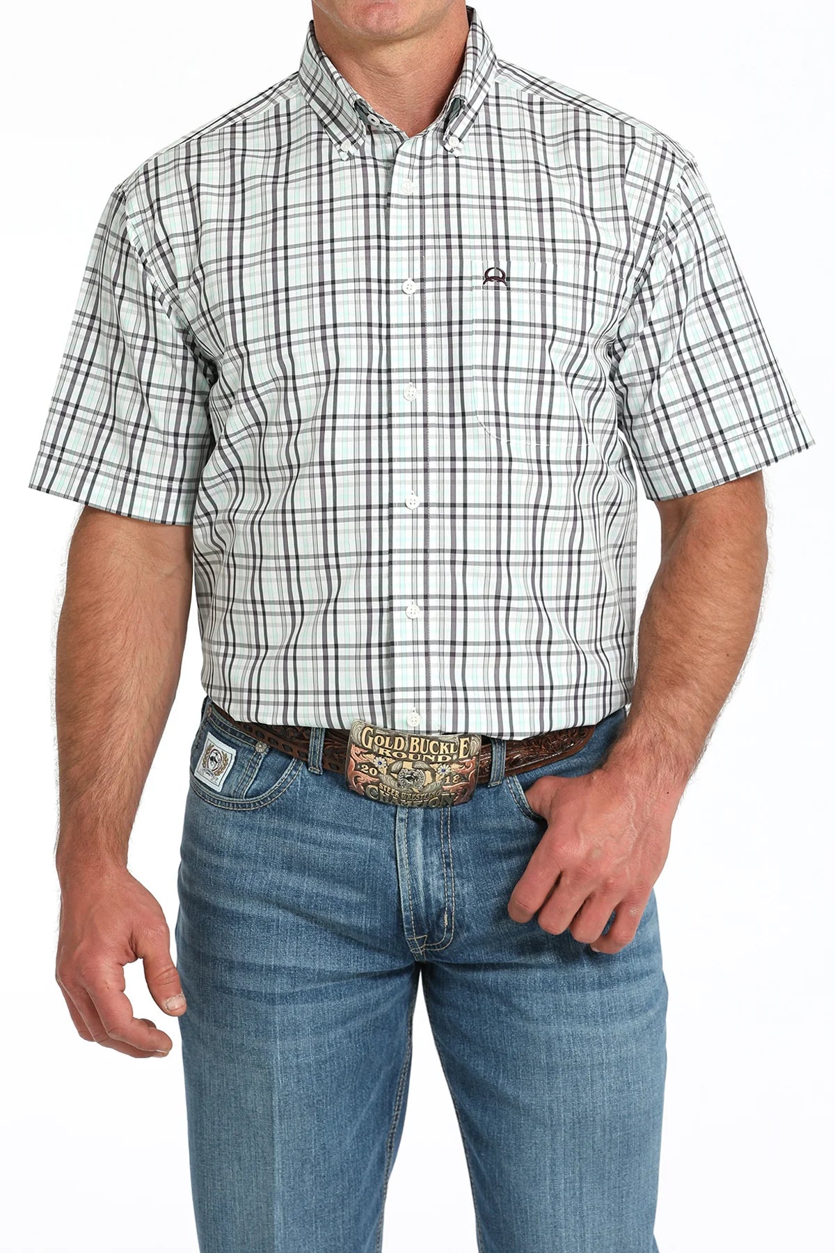 Cinch Men's S/S Arenaflex Plaid Western Button Down Shirt in White