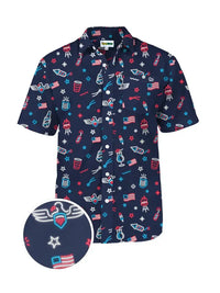 Men's S/S Lights and Liberty Button Down Hawaiian Shirt in Navy