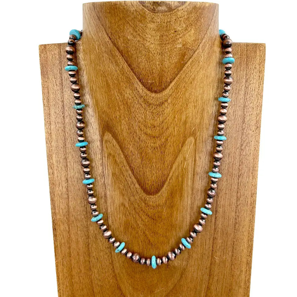 21" Copper Navajo Inspired Pearl and Turquoise Necklace