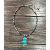 15" Handmade Turquoise Pendant Navajo Inspired Beaded Necklace